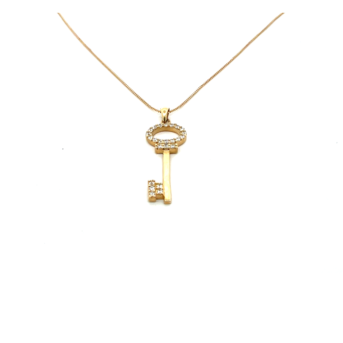 Дамски колие от 14K Злато Жълто - с форма Ключ - Цирконий