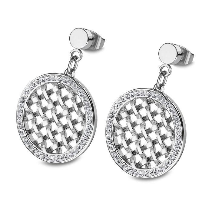 Дамски обеци от 316l Медицинска стомана - с форма Геометрия - Цирконий - Сив