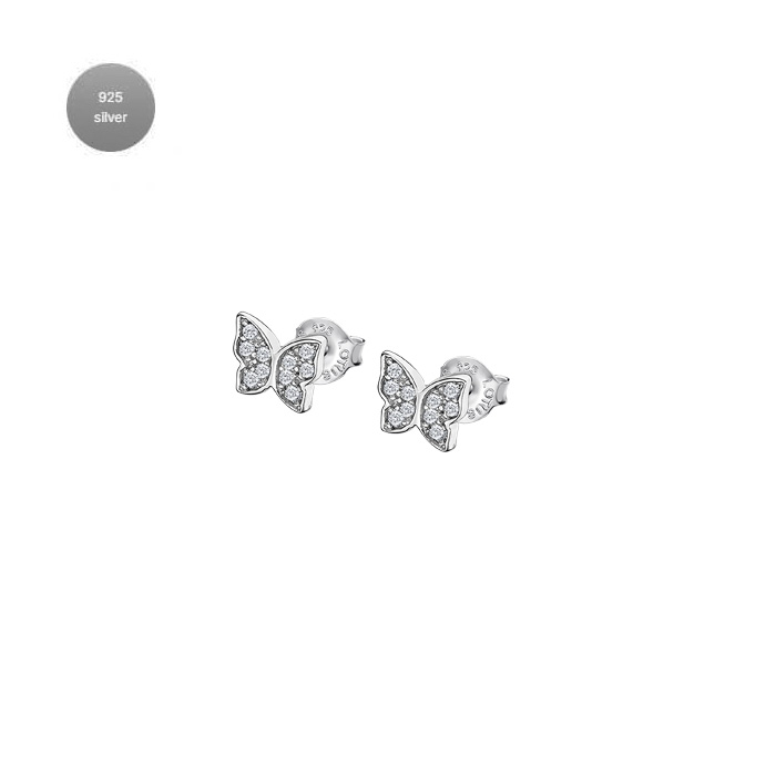 Дамски обеци от 925 Сребро - с форма Пеперуда - Кристали - Сив