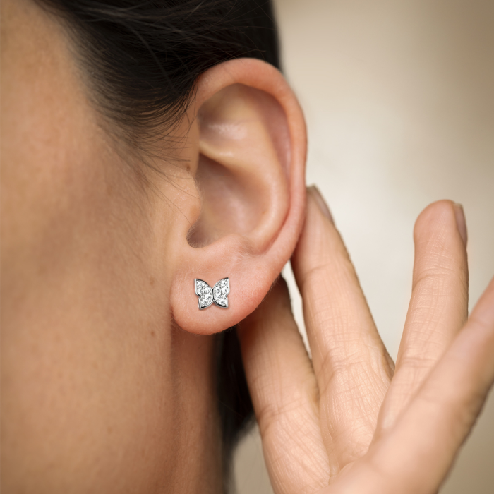 Дамски обеци от 925 Сребро - с форма Пеперуда - Кристали - Сив