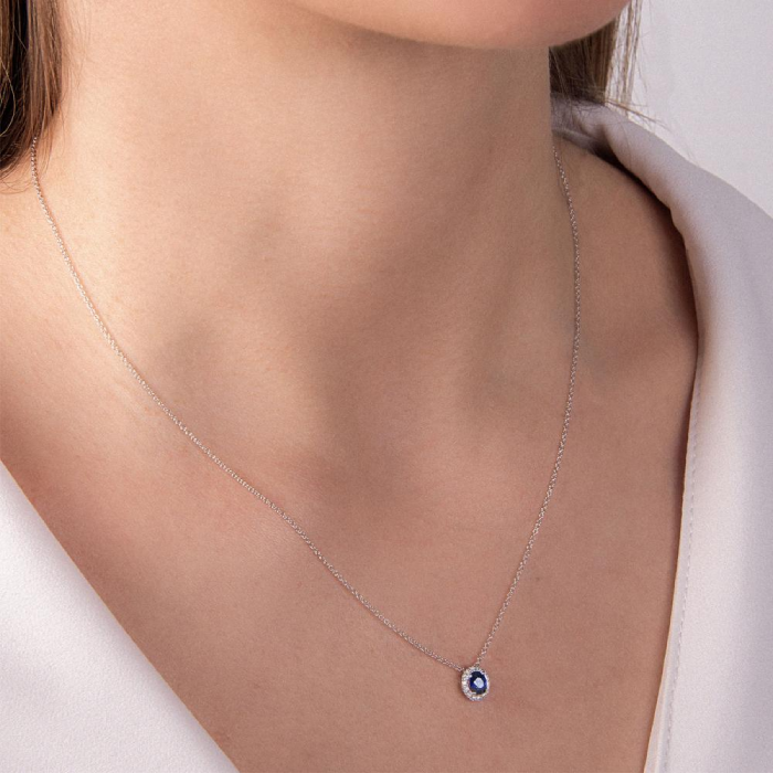 Дамски колие от 18K Злато Бяло - с форма - Сапфир Диаманти