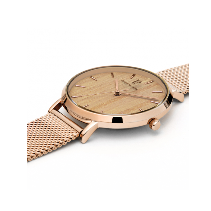Дамски ръчен часовник с кварцов механизъм - корпус от Стомана - Меш - цвят Бежов Розово Злато - 2