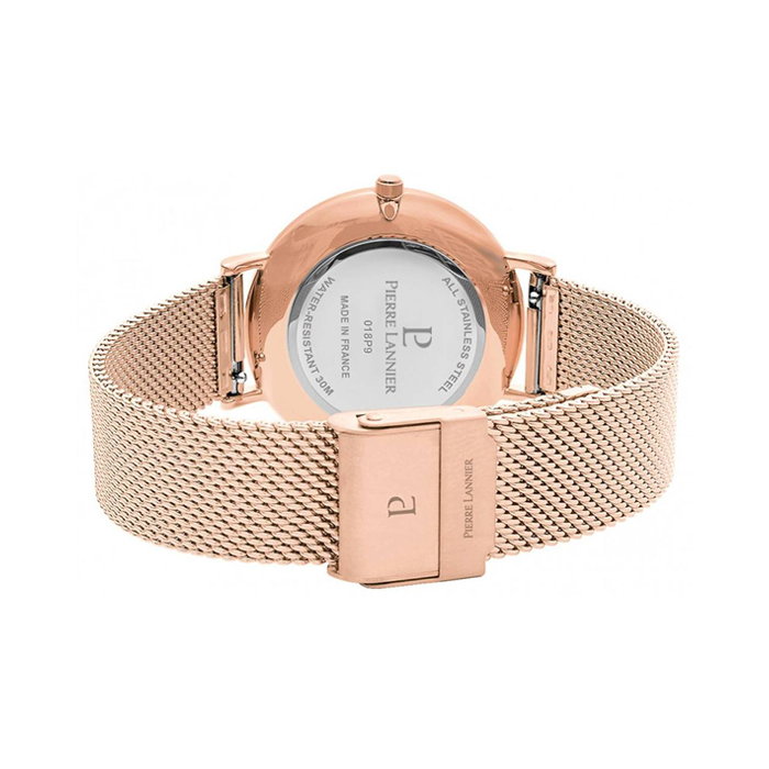 Дамски ръчен часовник с кварцов механизъм - корпус от Стомана - Меш - цвят Бежов Розово Злато - 3