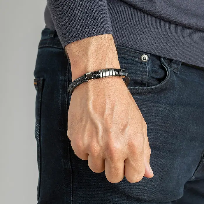 Мъжки гривна от 316l Кожа - с форма