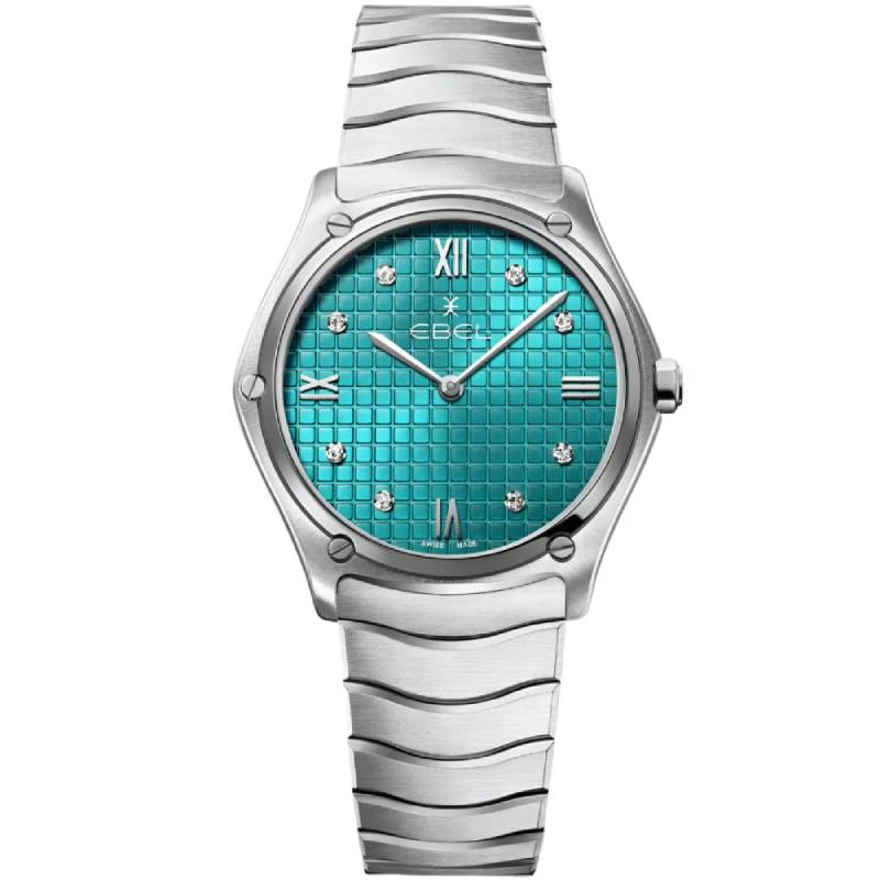 Дамски ръчен часовник с кварцов механизъм - корпус от Стомана - Стоманена верижка - цвят Тюркоаз Сив