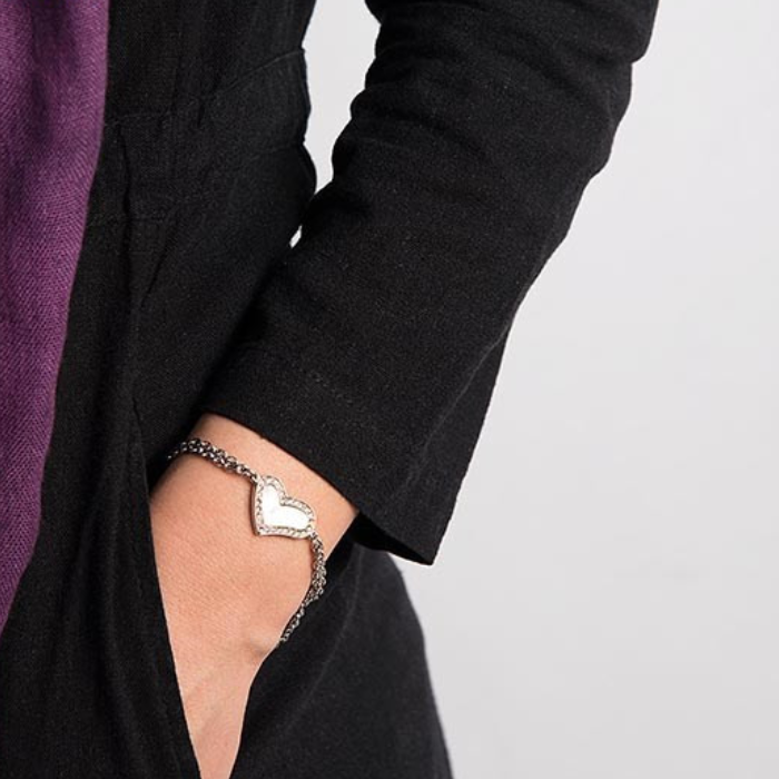 Дамски гривна от 316l Медицинска стомана - с форма Сърце - Цирконий - Седеф