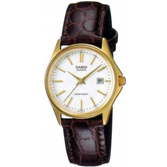 Мъжки ръчен часовник с кварцов механизъм - корпус от Стомана - Естествена кожа - цвят Бял Кафяв