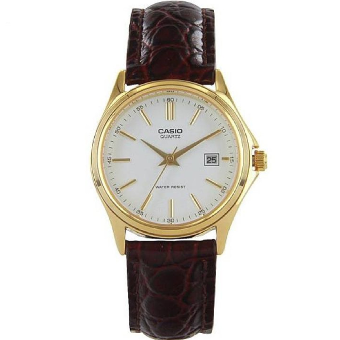 Мъжки ръчен часовник с кварцов механизъм - корпус от Стомана - Естествена кожа - цвят Бял Кафяв