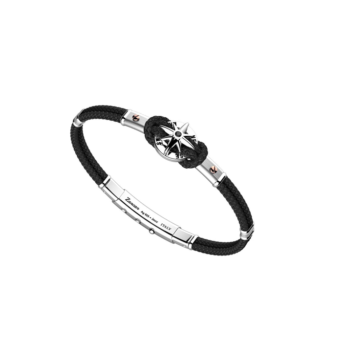 Мъжки гривна от 925 Сребро - с форма Череп - - PVD Розово Злато / Сребро / Стомана