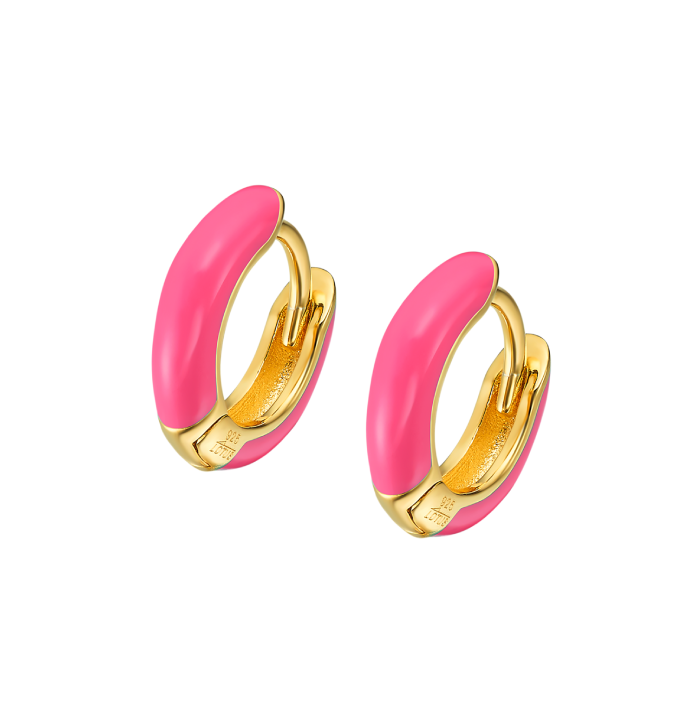 Дамски обеци от 925 Медицинска стомана - с форма - - Златно покритие и розов емайл