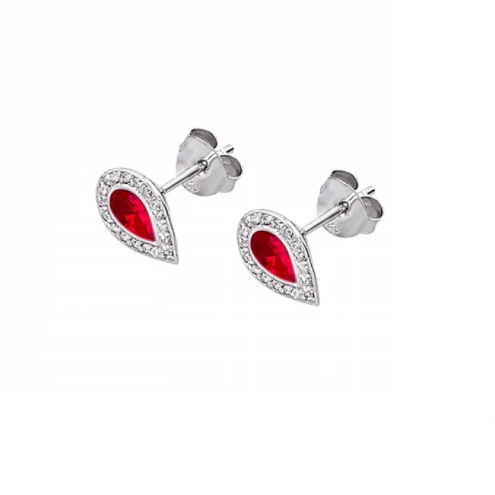 Дамски обици от 925 Сребро - с форма Други - Цирконий - Червен