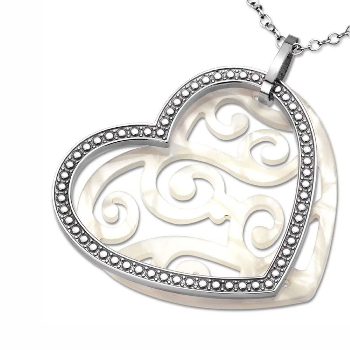 Дамски колие от 316l Медицинска стомана - с форма Сърце - - Бял