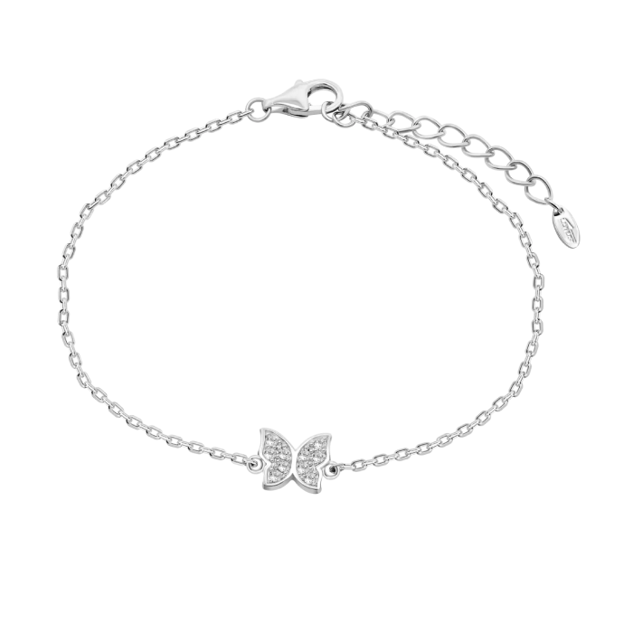 Дамски гривна от 925 Сребро - с форма Пеперуда - Цирконий - Сив