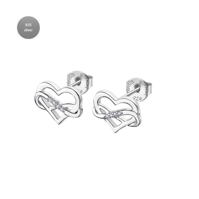 Дамски обеци от 925 Сребро - с форма Сърце - Цирконий - Сив