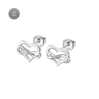 Дамски обеци от 925 Сребро - с форма Сърце - Цирконий - Сив