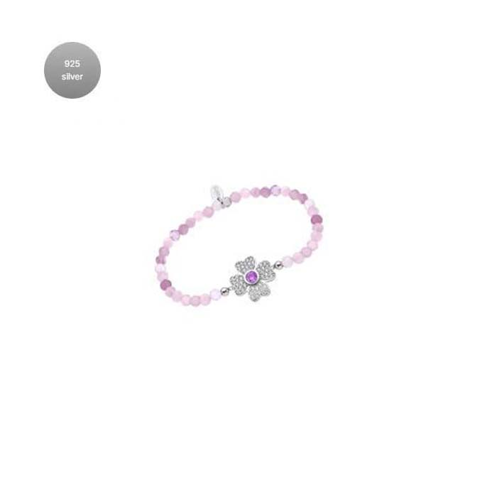 Дамски гривна от 925 Сребро - с форма Детелина - Цирконий - Лилав