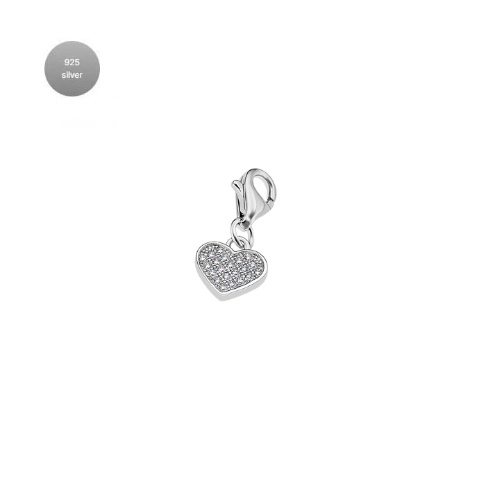 Дамски висулка от 925 Сребро - с форма Сърце - Цирконий - Сив