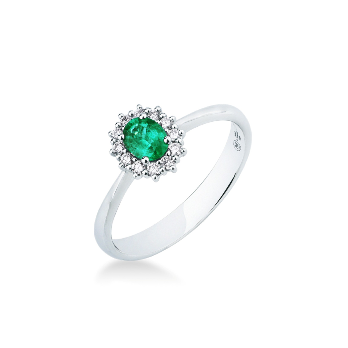 Дамски пръстен от 18K Злато Бяло - с форма - Изумруд Диаманти