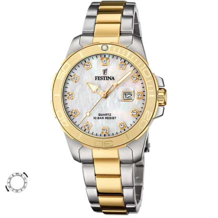 Дамски ръчен часовник с кварцов механизъм - корпус от Стомана - Стоманена верижка - цвят Седеф Злато