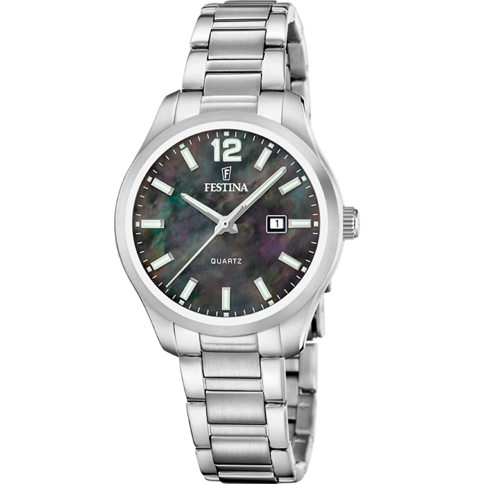 Дамски ръчен часовник с кварцов механизъм - корпус от Стомана - Стоманена верижка - цвят Седеф Сив