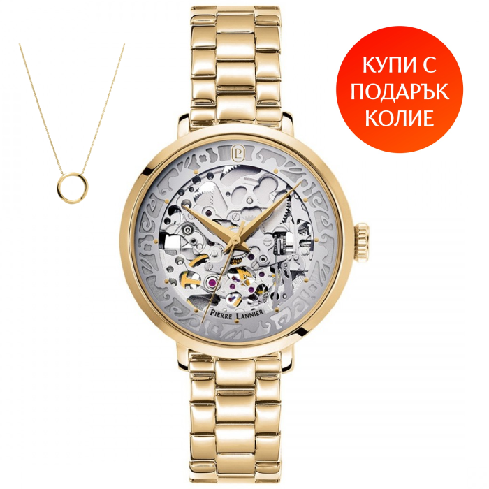 Дамски ръчен часовник с кварцов механизъм - корпус от Стомана - Стоманена верижка - цвят Скелетон Злато