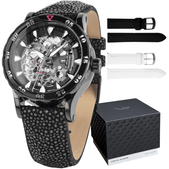 Дамски ръчен часовник с автоматичен механизъм - корпус от Стомана - Естествена кожа - цвят Скелетон Бял