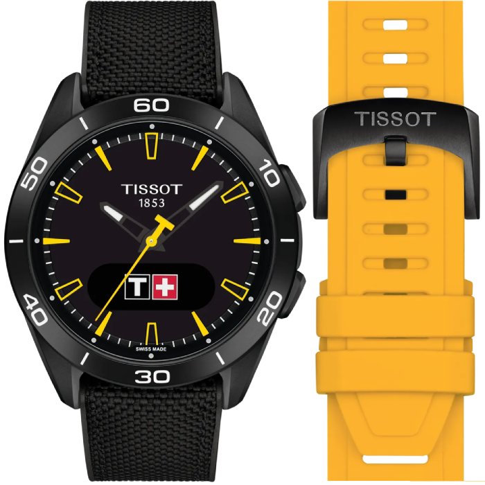 Мъжки ръчен часовник с кварцов механизъм - корпус от Титан - Текстил - цвят Черен Жълт