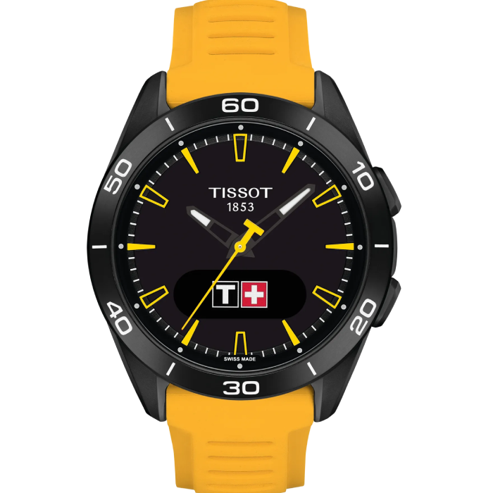 Мъжки ръчен часовник с кварцов механизъм - корпус от Титан - Текстил - цвят Черен Жълт