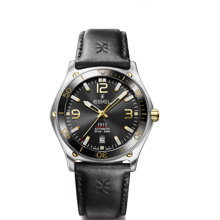 Мъжки ръчен часовник с автоматичен механизъм - корпус от Стомана и злато 18К - Стоманена верижка - цвят Черен Биколор