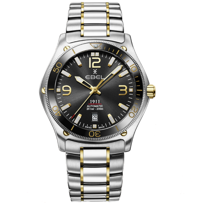 Мъжки ръчен часовник с автоматичен механизъм - корпус от Стомана и злато 18К - Стоманена верижка - цвят Черен Биколор