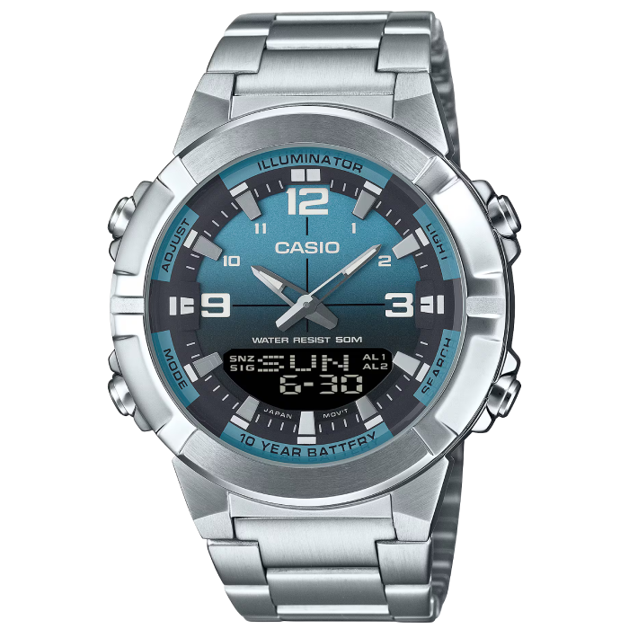 Мъжки ръчен часовник с кварцов механизъм - корпус от Стомана - Стоманена верижка - цвят Син Сив