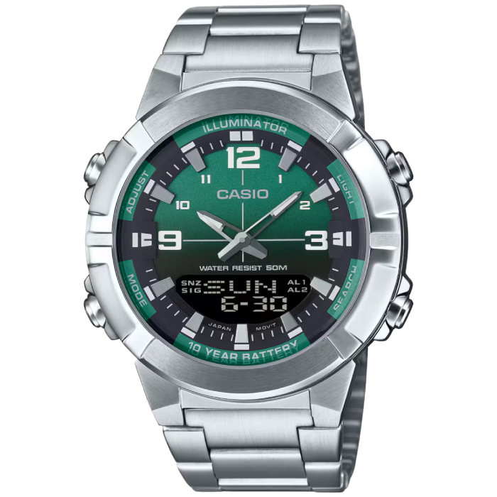 Мъжки ръчен часовник с кварцов механизъм - корпус от Стомана - Стоманена верижка - цвят Зелен Сив