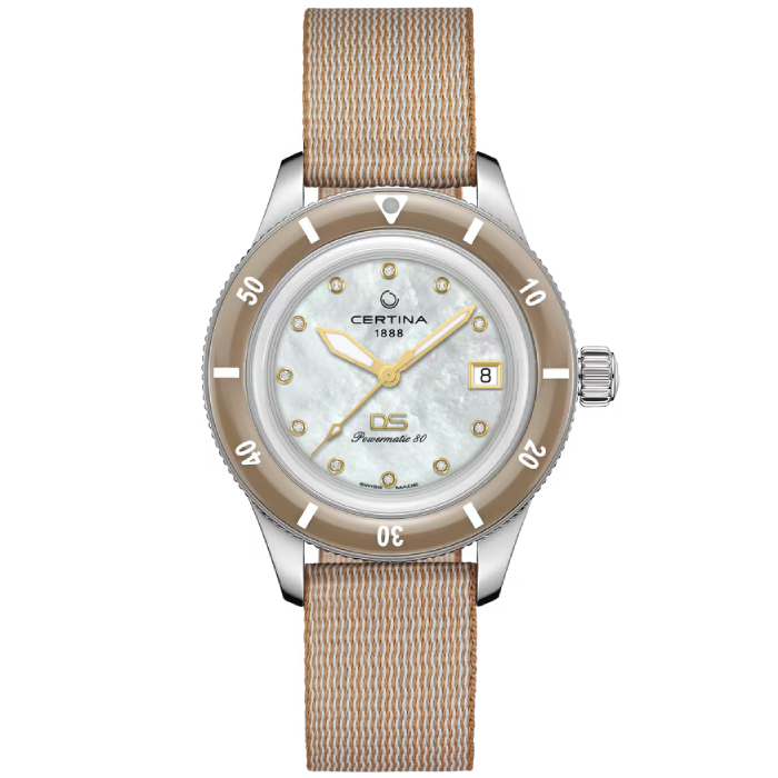 Дамски ръчен часовник с автоматичен механизъм - корпус от Стомана - Меш - цвят Седеф Бежов