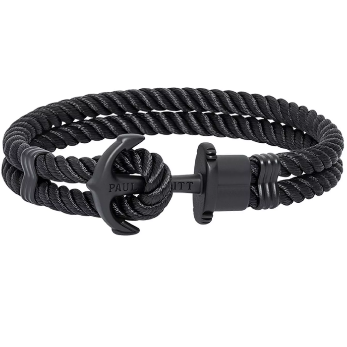 Мъжки гривна Paul Hewitt PH-FB-0005-XXL от Marinium ocean steel Медицинска стомана - с форма Котва - - Рециклирана стомана (MARINIUM®) с черно PVD / Полиестер