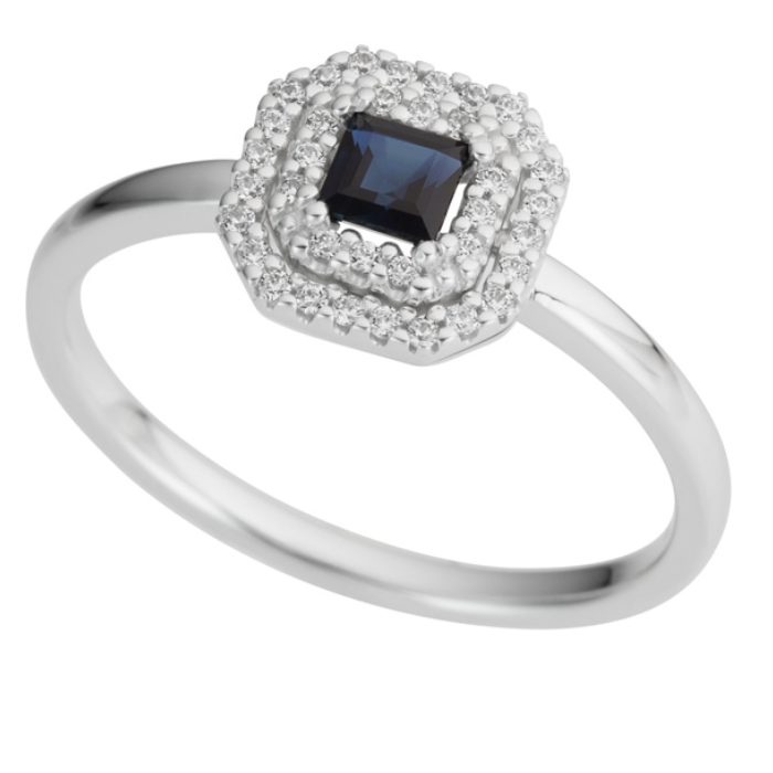 Дамски пръстен от 14K Злато Бяло - с форма - Сапфир Диаманти - 14к бяло злато