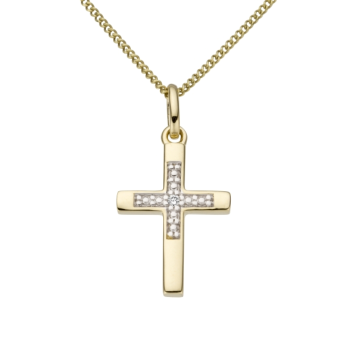 Унисекс висулка от 14K Злато Жълто - с форма Кръст - Диаманти - 14к жълто злато