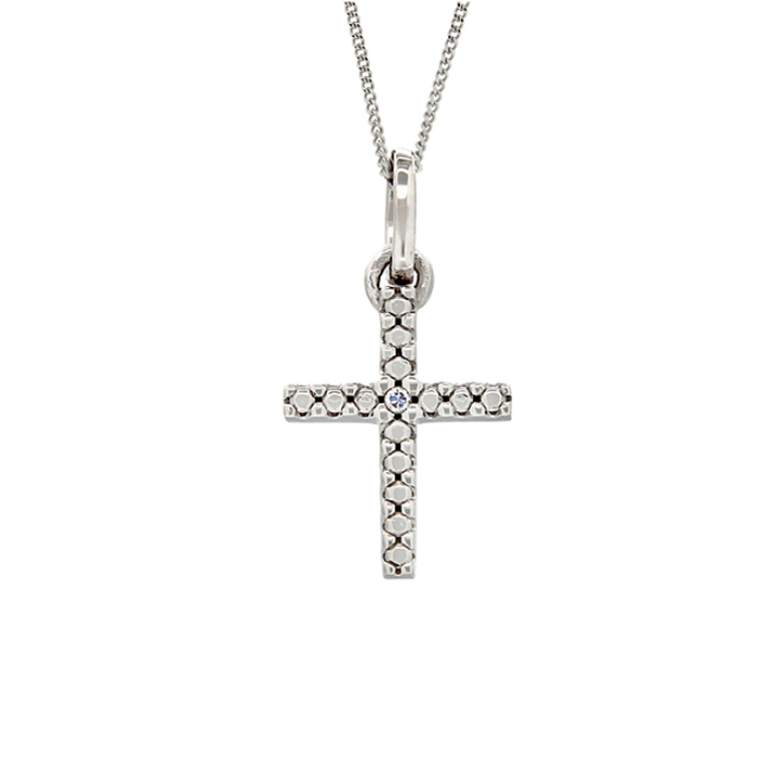 Унисекс висулка от 14K - с форма Кръст - Диаманти - 14к бяло злато