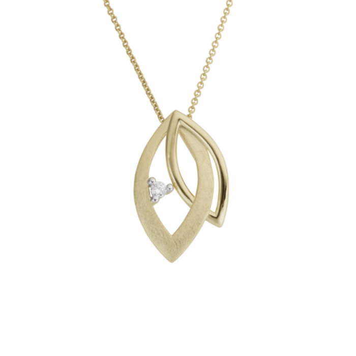 Дамски висулка от 14K Злато Жълто - с форма Листо - Диаманти - 14к жълто злато