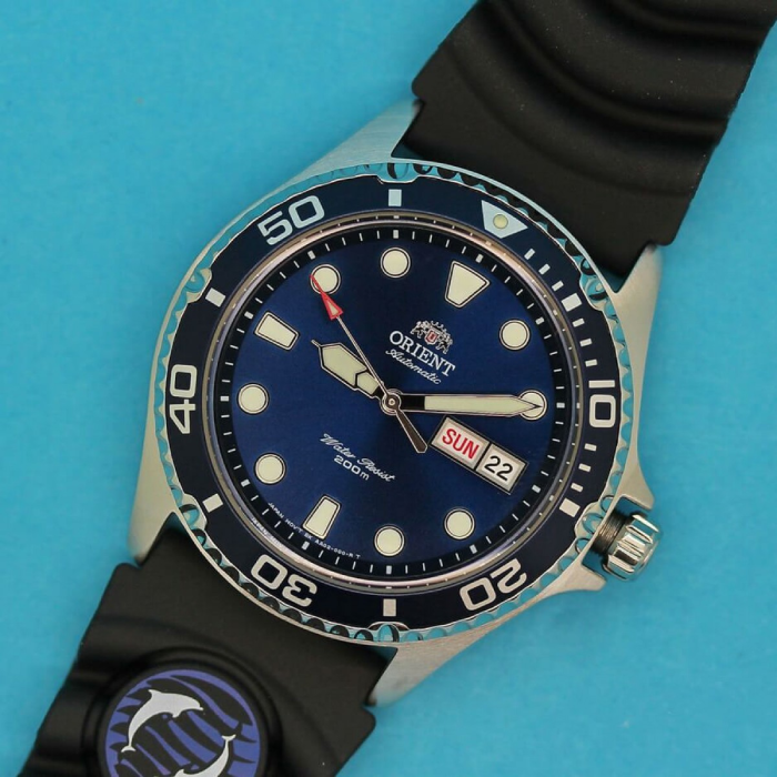 Orient FAA02008D Sports - Мъжки ръчен часовник с автоматичен механизъм - корпус от Стомана - Силиконова каишка - цвят Син Черен