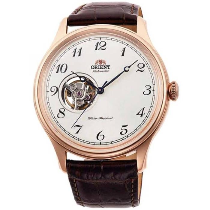 Мъжки ръчен часовник с автоматичен механизъм - корпус от Стомана - Естествена кожа - цвят Бял Кафяв