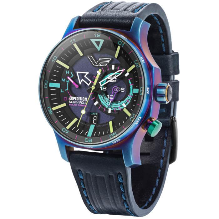 Мъжки ръчен часовник с кварцов механизъм - корпус от Стомана - Естествена кожа - цвят Син Син