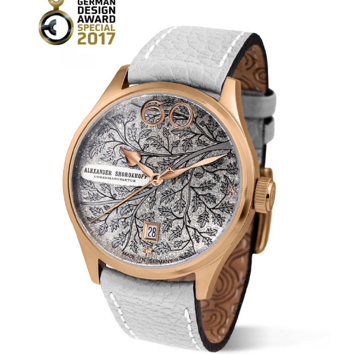 Дамски ръчен часовник с автоматичен механизъм - корпус от Стомана - Естествена кожа - цвят Бял