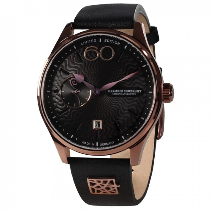 Мъжки ръчен часовник с механичен механизъм - корпус от Стомана - Естествена кожа - цвят Черен Черен