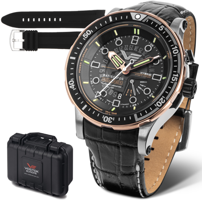 Мъжки ръчен часовник с автокварц механизъм - корпус от Стомана - Естествена кожа - цвят Черен