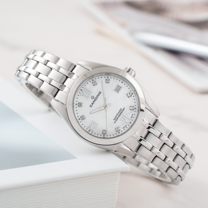 Дамски ръчен часовник с кварцов механизъм - корпус от Стомана - Стоманена верижка - цвят Седеф - 2