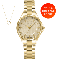 Дамски ръчен часовник с кварцов механизъм - корпус от Стомана - Стоманена верижка - цвят Бежов Злато