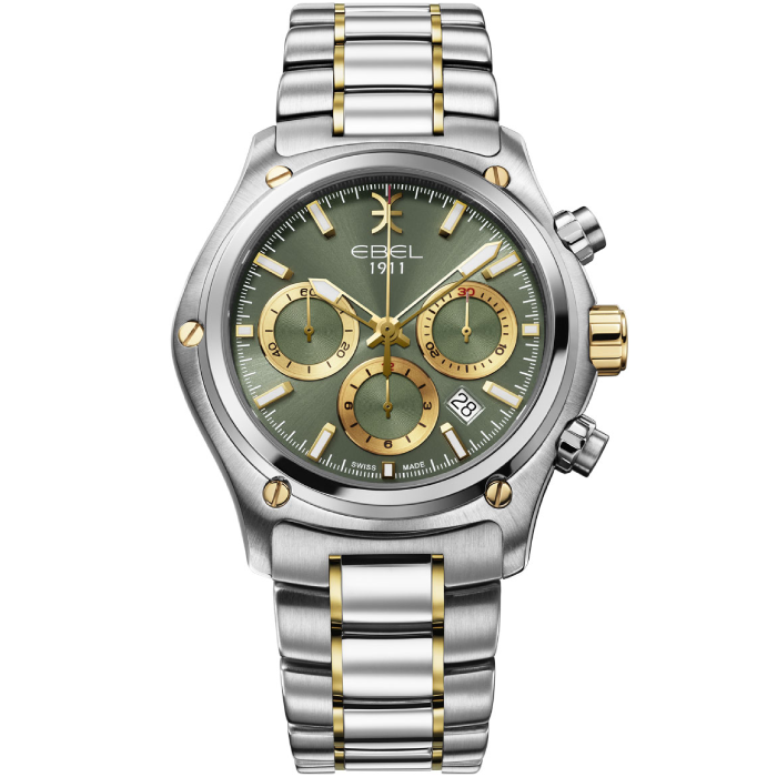 Мъжки ръчен часовник с автоматичен механизъм - корпус от Стомана и злато 18К - Стоманена верижка - цвят Черен Биколор