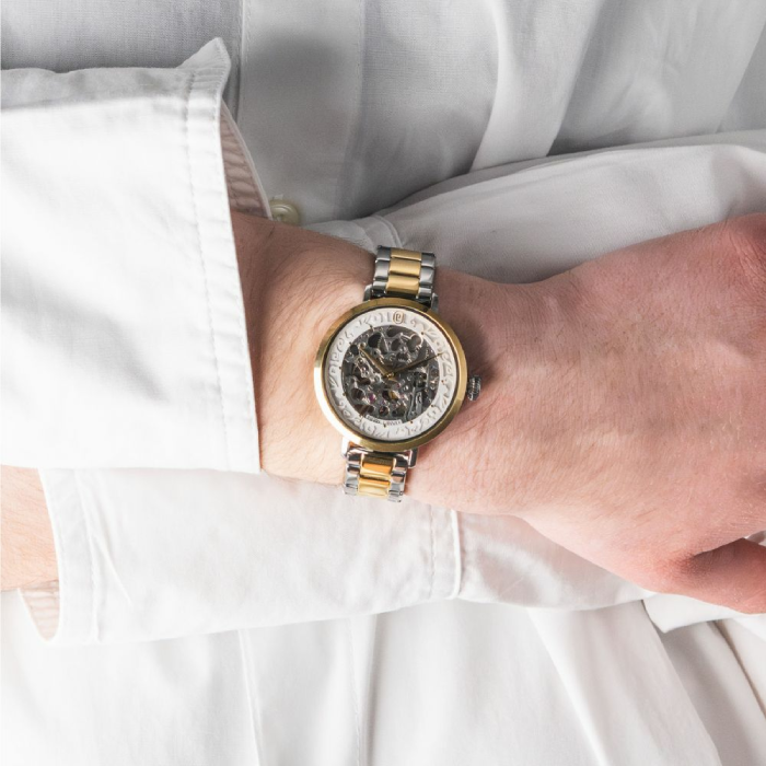 Дамски ръчен часовник с автоматичен механизъм - корпус от Стомана - Стоманена верижка - цвят Скелетон