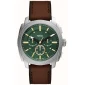 Мъжки ръчен часовник с кварцов механизъм - корпус от Стомана - Естествена кожа - цвят Зелен Кафяв