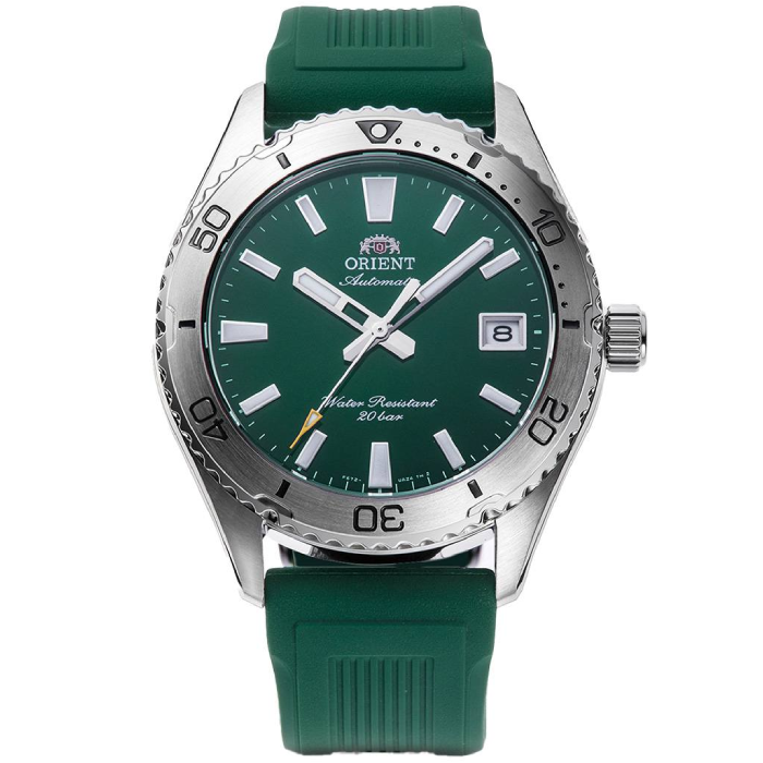 Унисекс ръчен часовник с автоматичен механизъм - корпус от Стомана - Силиконова каишка - цвят Зелен